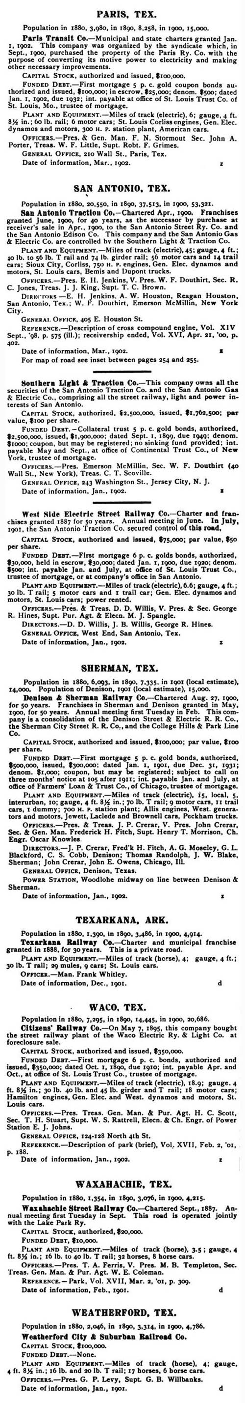 Texas Street Railways in 1902