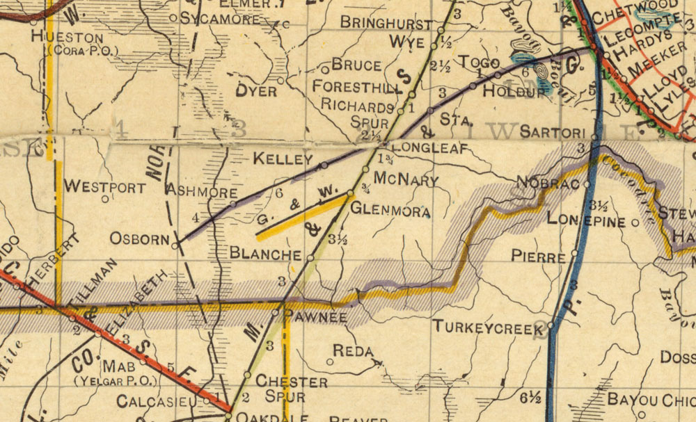 Glenmora & Western Railway Company (La.), Map Showing Route in 1913.