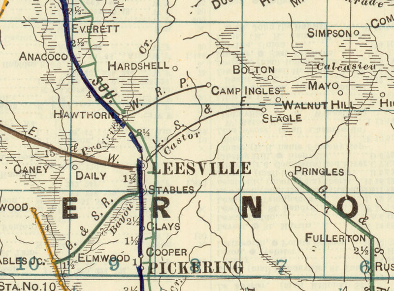 Leesville, Slagle & Eastern Railway Company (Vernon Parish, La.), Map Showing Route in 1922.