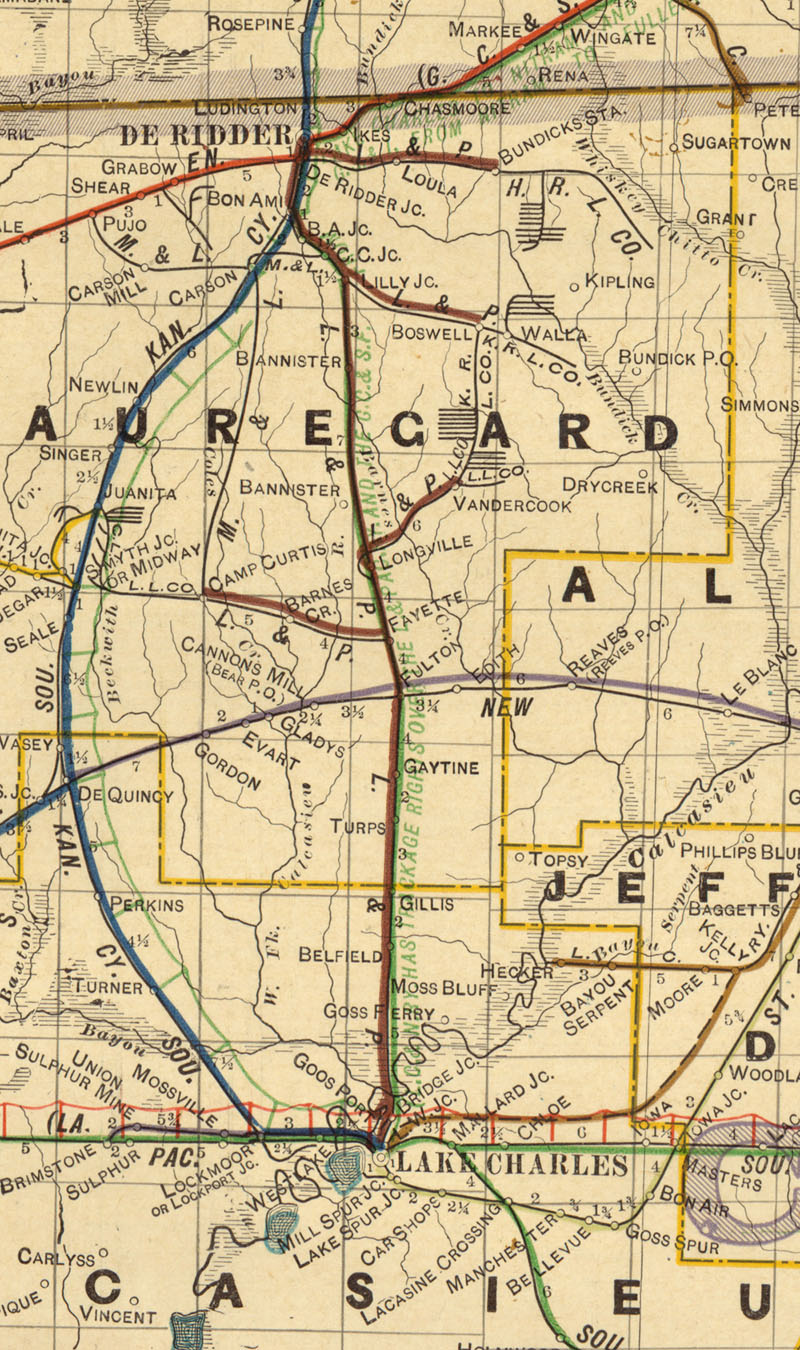 Louisiana & Pacific Railway Company (La.), Map Showing Route in 1913.