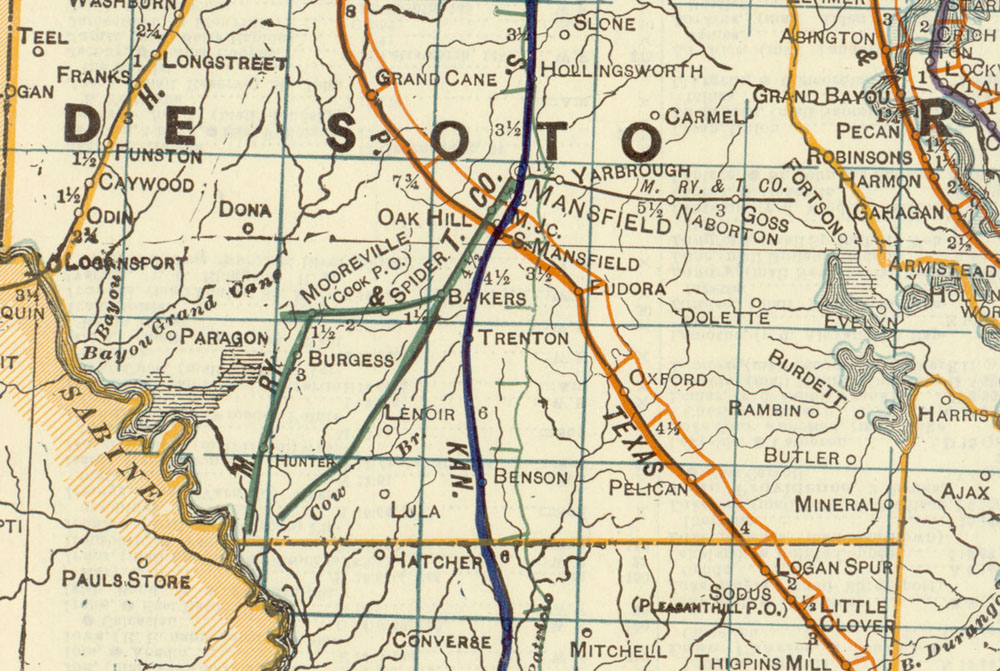 Mansfield Railway & Transportation Company (La.), Map Showing Route in