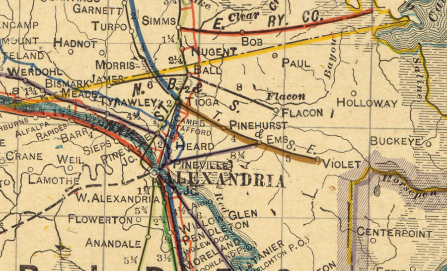 Natchez, Ball & Shreveport Railway Company (La.), map showing route in 1913.