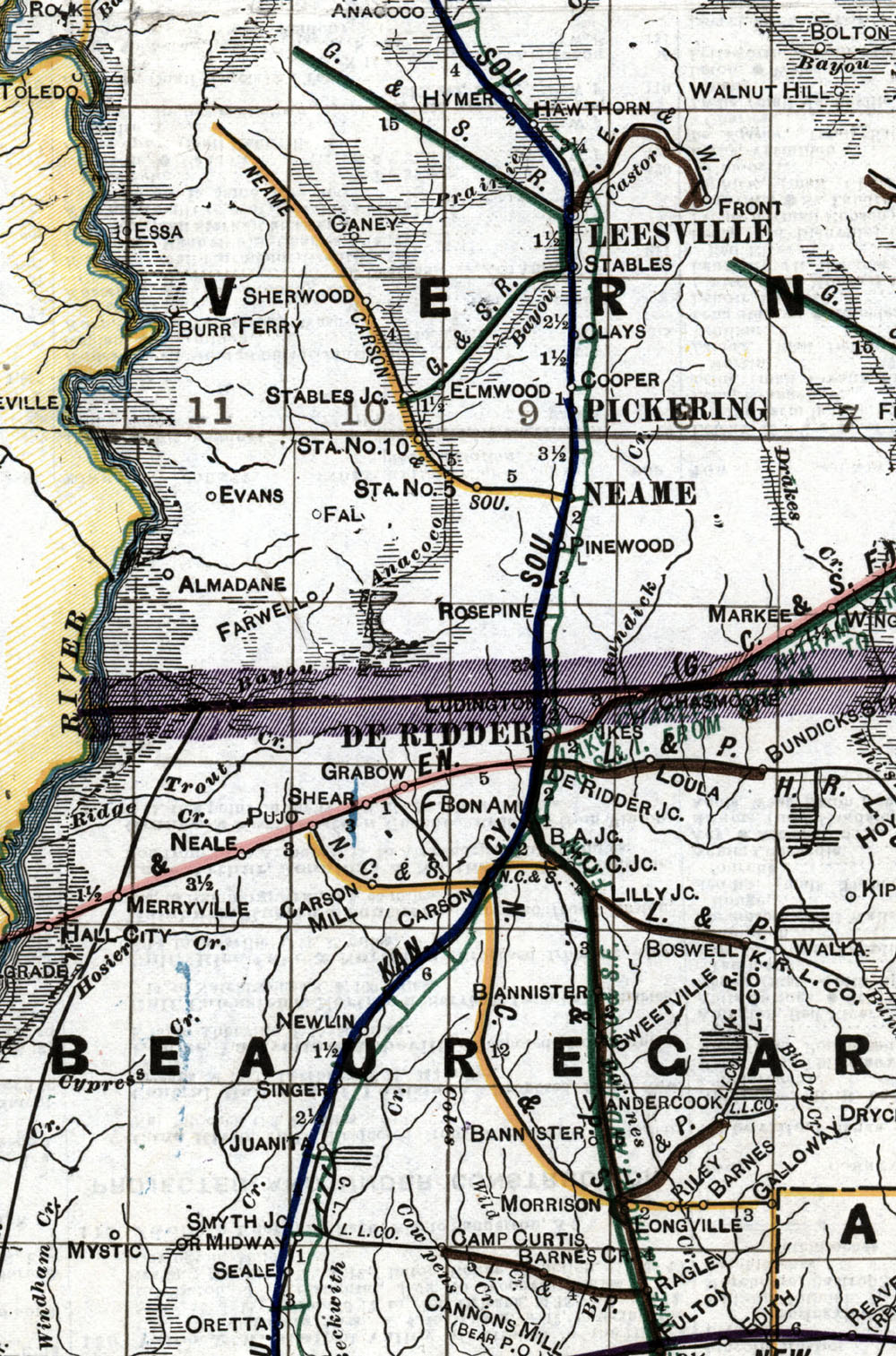 Neame, Carson & Southern Railway Company (La.), Map Showing Route in 1920.