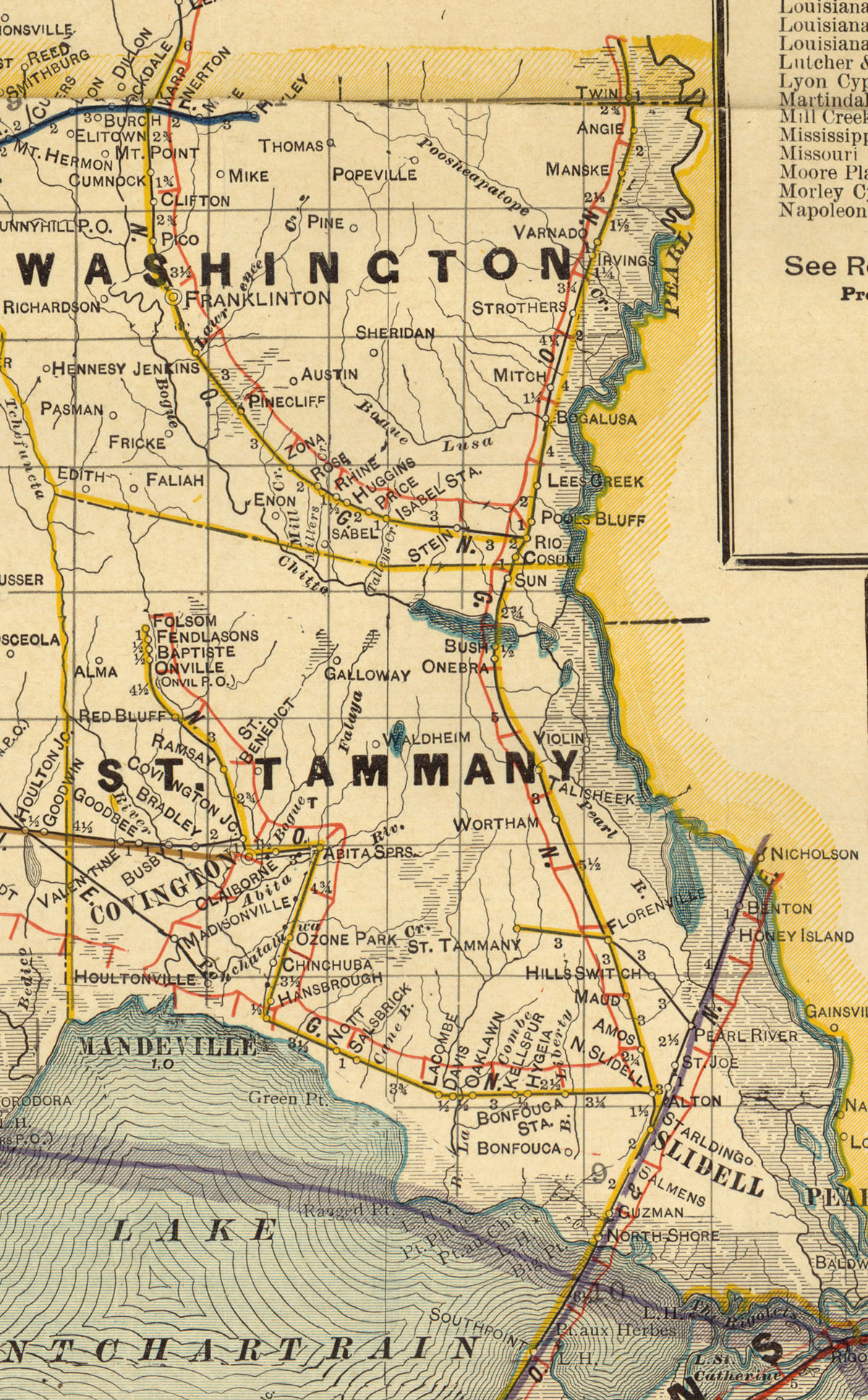 New Orleans Great Northern Railroad Company (La.), Map Showing Route in 1913.