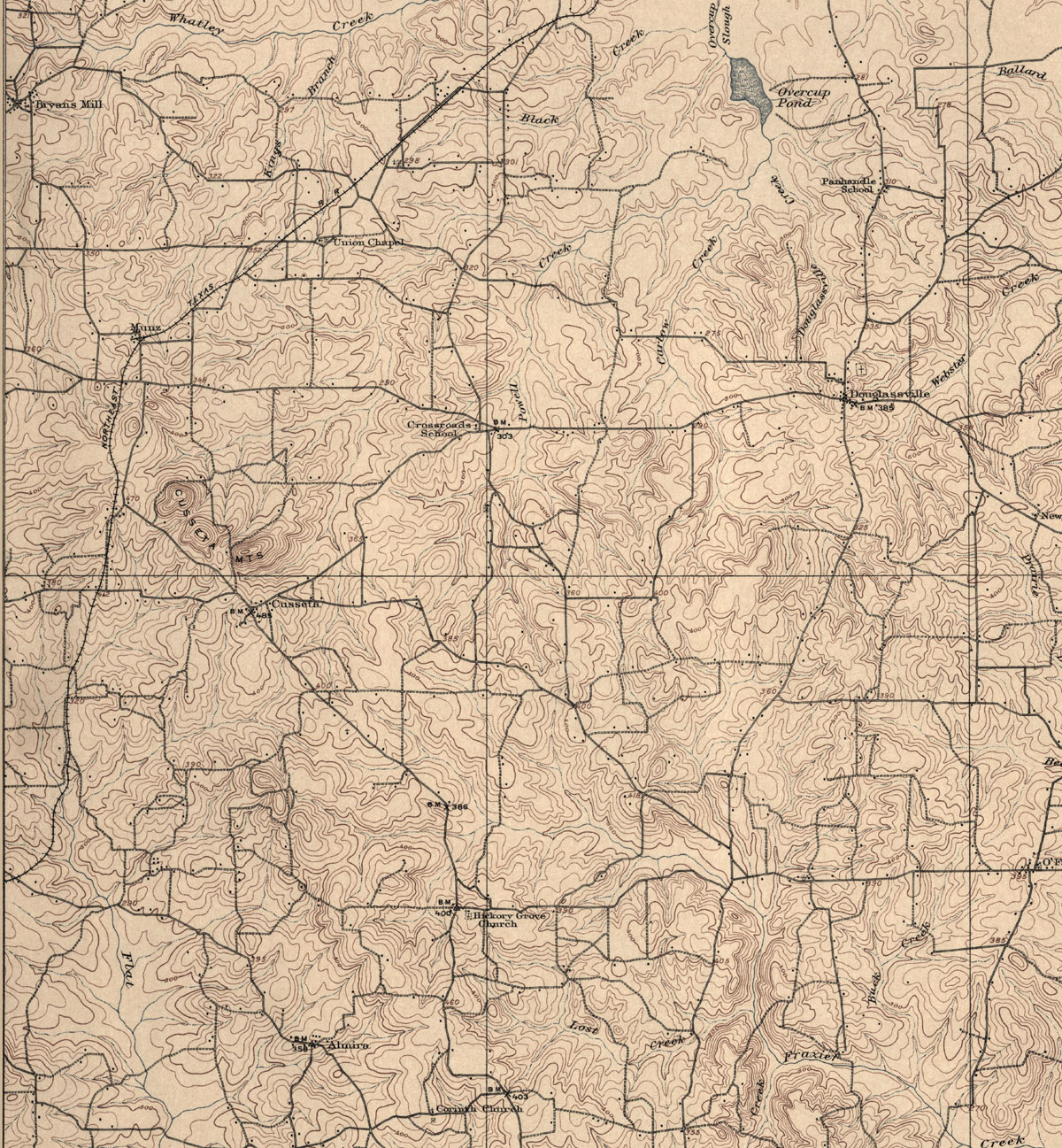 North-East Texas Railroad Company (Tex.), Map Showing Route North and South of Munz in 1907.