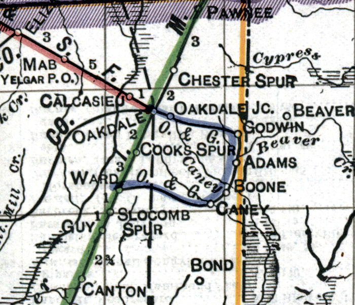 Oakdale & Gulf Railway Company (La.), Map Showing Route in 1920.