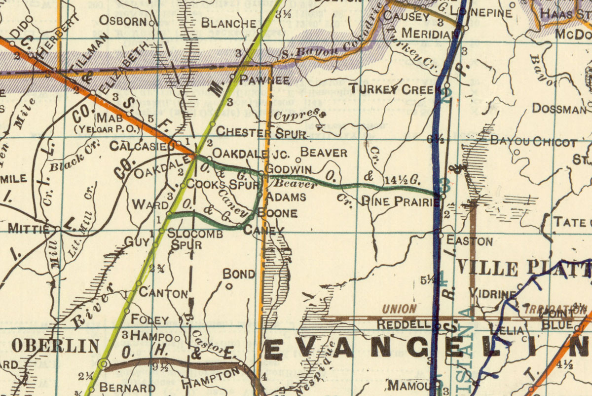 Oakdale & Gulf Railway Company (La.), Map Showing Route in 1922.