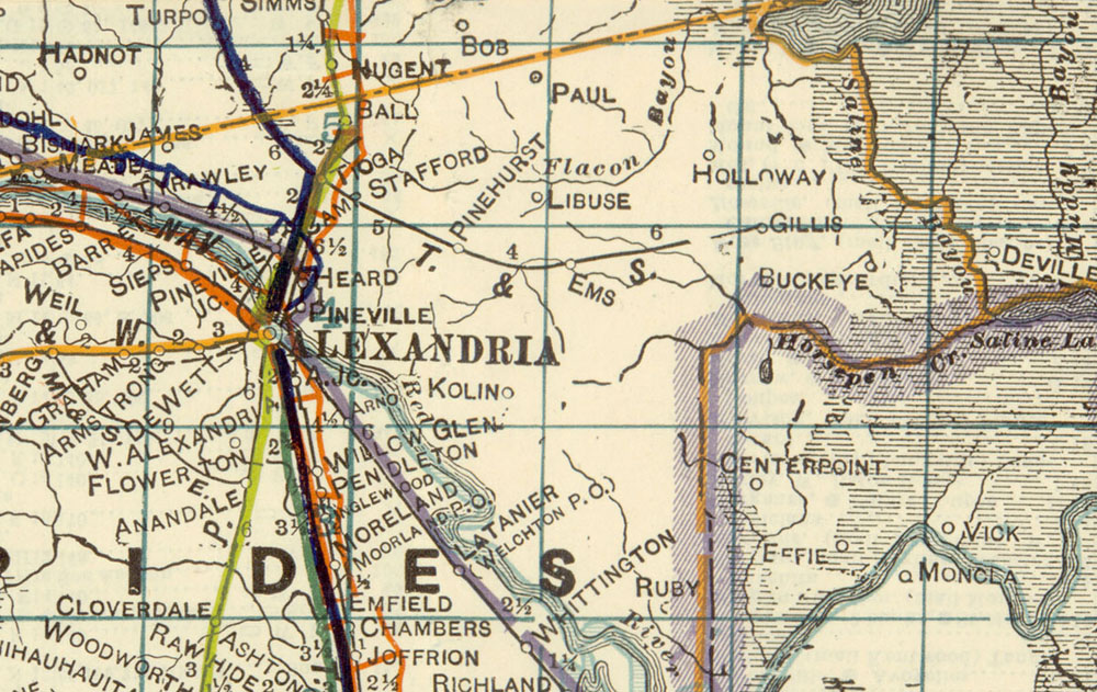 Tioga & Southeastern Railway Company (La.), Map Showing Route in 1922.