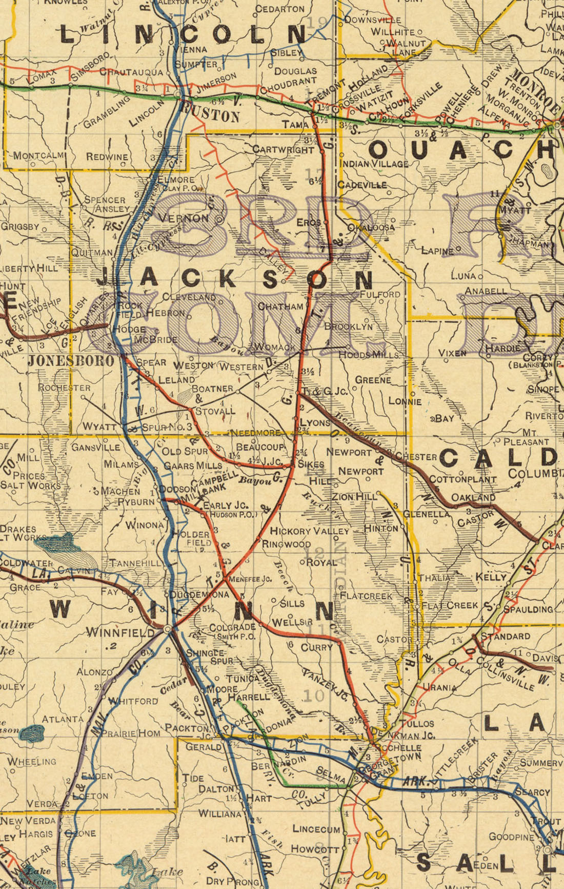 Tremont & Gulf Railway Company (La.), Map Showing Route in 1913.