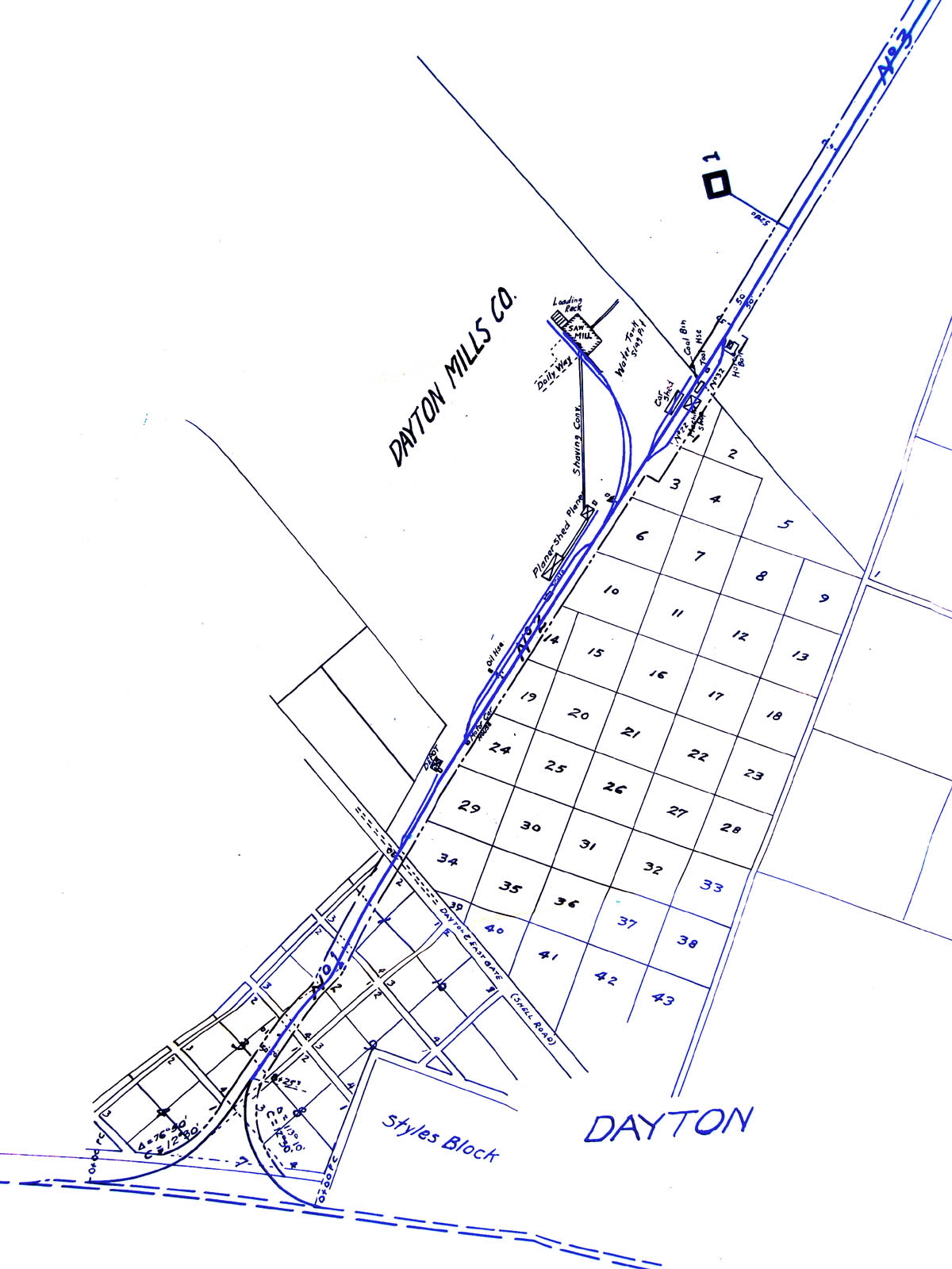 Trinity Valley & Northern Railway, Map Showing Station Layout At Dayton, Texas in 1932.