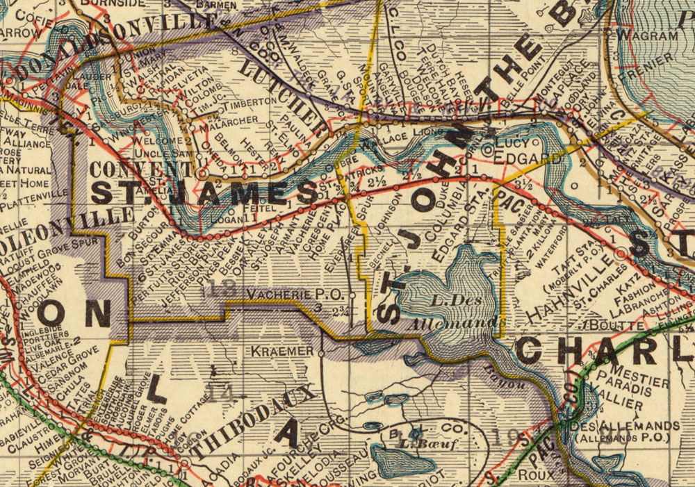 Vacherie & Lake Des Allemands Railroad Company (La.), Map Showing Route