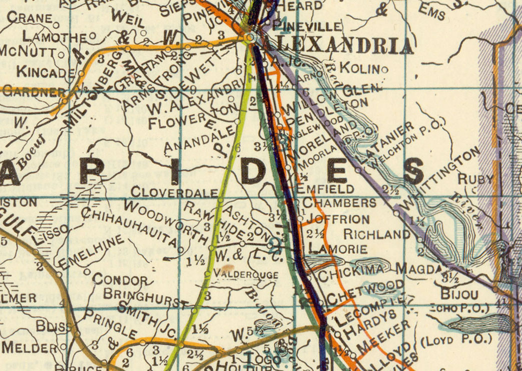 Woodworth & Louisiana Central Railway Company (La.) , Map Showing Route
