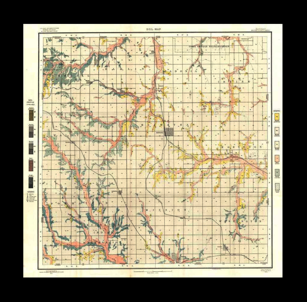 1905 Brown County, Kansas Soil Map. Large Foldout Map, VG, See Pics eBay