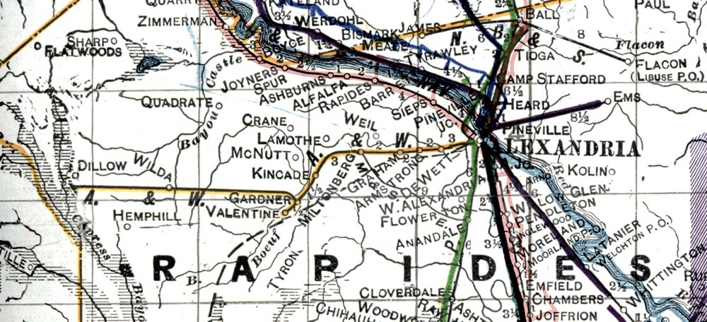 Alexandria & Western Railway Company (La.), Map Showing Route in 1920.