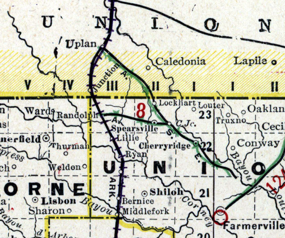 Arkansas Southeastern Railroad Company (La.), Map Showing Route in 1903. 