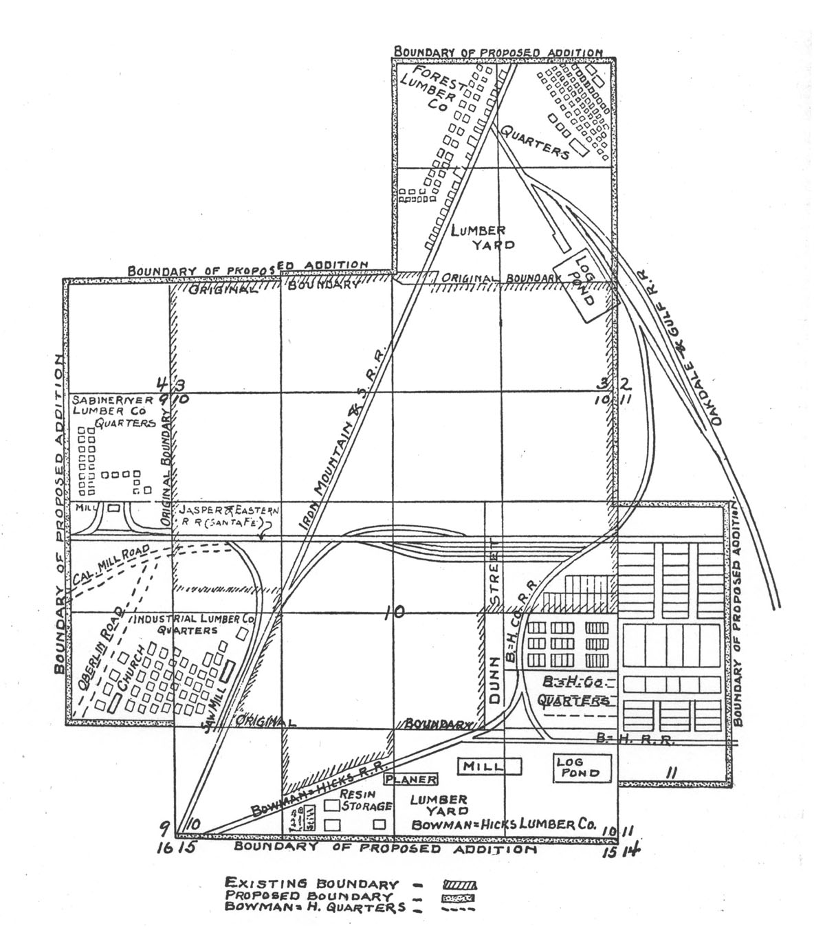 Oakdale & Gulf Railway Company (La.), Map Showing Mill Layout at