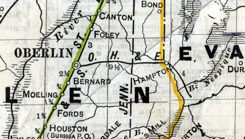 Oberlin, Hampton & Eastern Railroad Company, Map Showing Route in 1914.