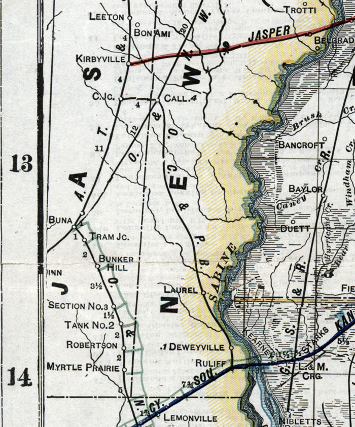 Orange, Call & Pine Belt Railroad Company (La.), Map Showing Route in 1920.