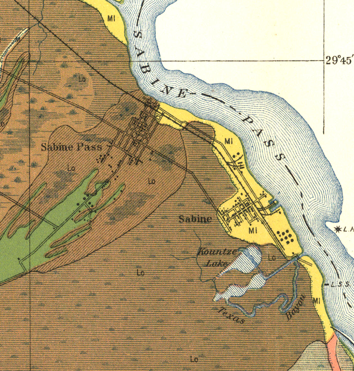Sabine Pass, Texas. Map showing port and terminal tracks in 1913.