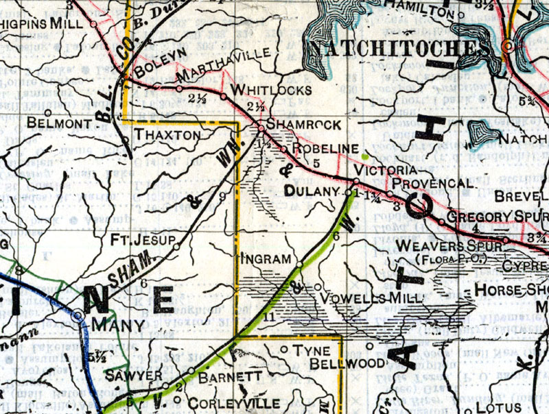 Shamrock & Western Railway Company (La.), Map Showing Route in 1914.