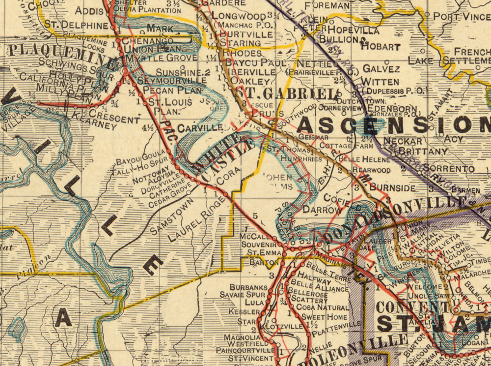 Whitecastle & Lake Natchez Railway Company (La.), Map Showing Route in 1913.