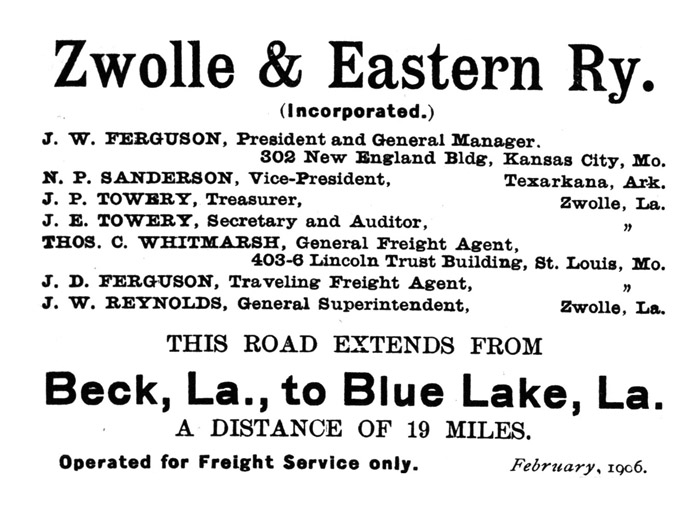 Zwolle & Eastern Railway, Historical Notes
