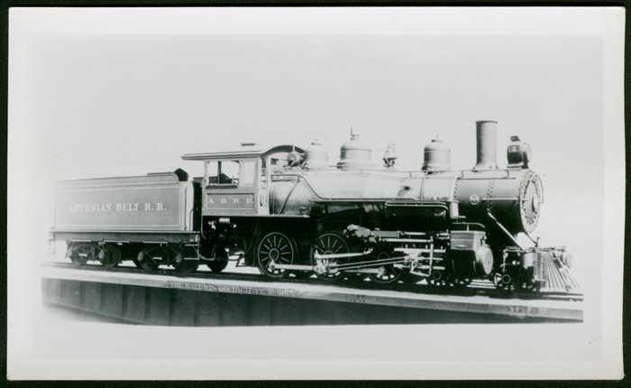 Artesian Belt Ry. locomotive no. 2, unknown date. 